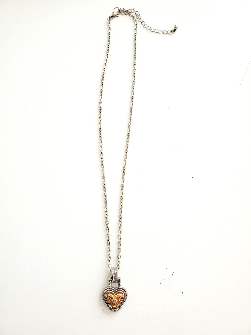 Two-Tone Heart Pendant Necklace - Silver and Gold